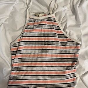Vintage 90s colorful summer striped halter tank top cropped